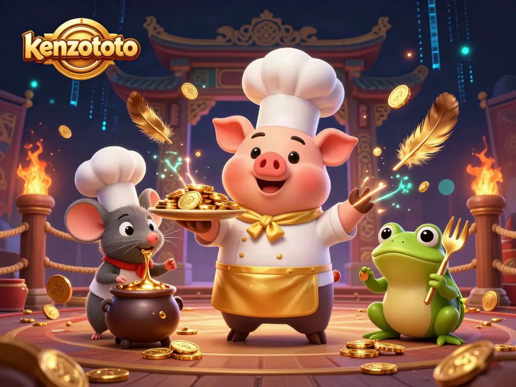 Engage in thrilling gameplay at kenzototo, showcasing a vibrant casino scene with gold coins and fun characters.