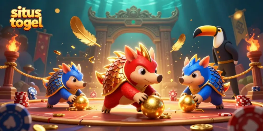 Engage in situs togel gameplay with rival pangolins in an exciting casino-themed arena.