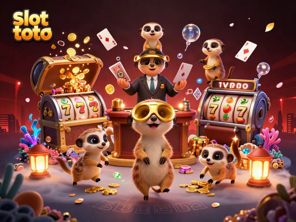 Meerkats menjalankan slot toto dengan karakter unik di kasino 3D penuh detail.