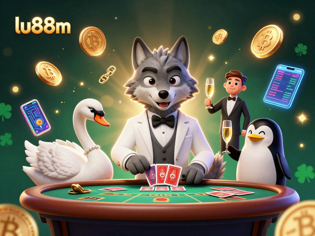 Experience winning strategies with lu88m at an exciting baccarat table featuring cartoon characters and crypto elements.