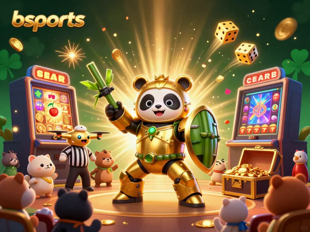 Experience the thrill of bsports with a vivid 3D showdown featuring epic gaming elements and a golden panda in action.