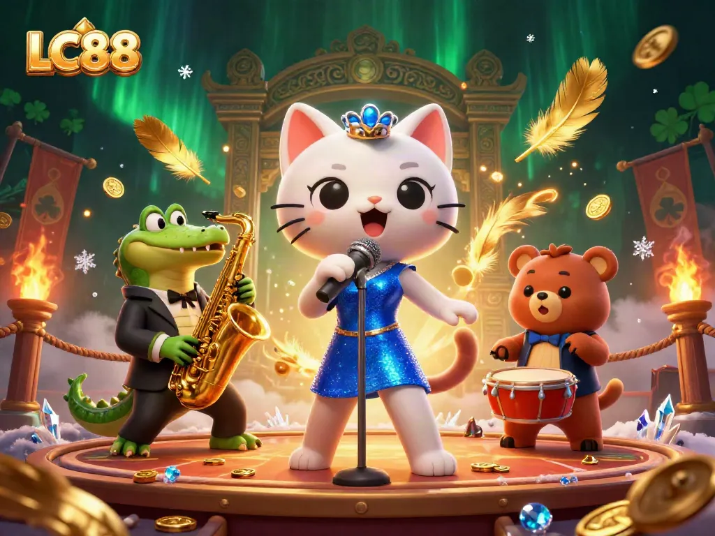 Engage with exciting gaming at LC88 with lively characters in a vibrant casino scene.