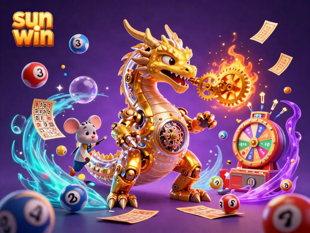 Experience the excitement of sun win with this vibrant 3D dragon scene celebrating online gaming.