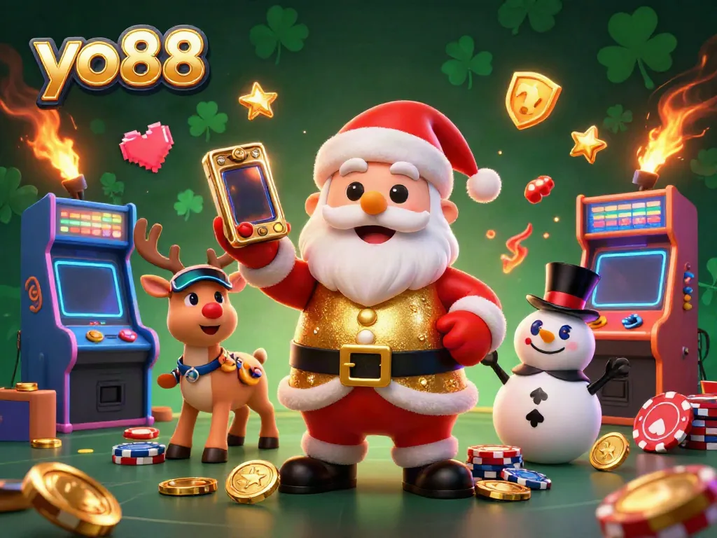 yo88 brings excitement to life with a festive casino scene featuring Santa and friends.