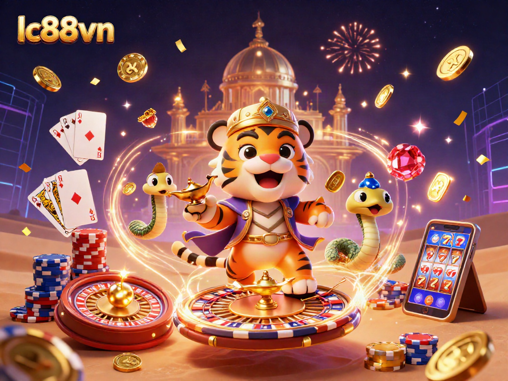 Experience winning moments at lc88vn with an enchanting 3D illustration showcasing casino excitement.