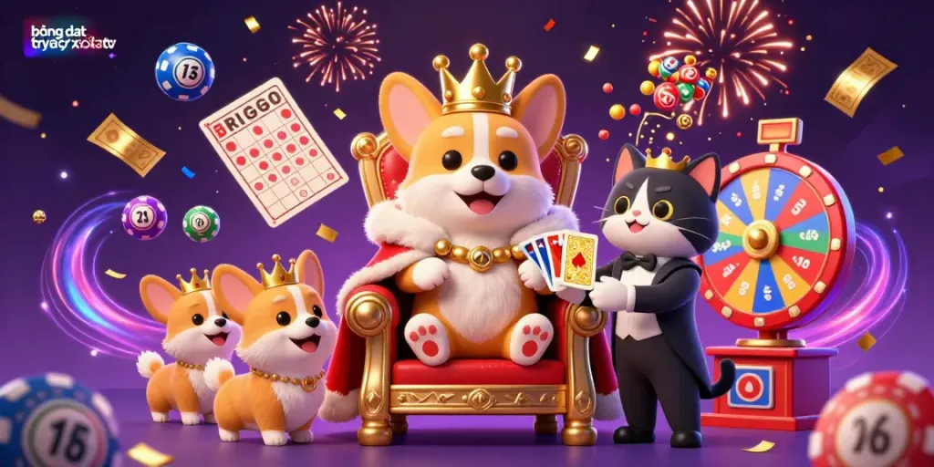 Experience bóng đá trực tuyến xoilac tv with this lively illustration of a royal corgi surrounded by gambling elements!