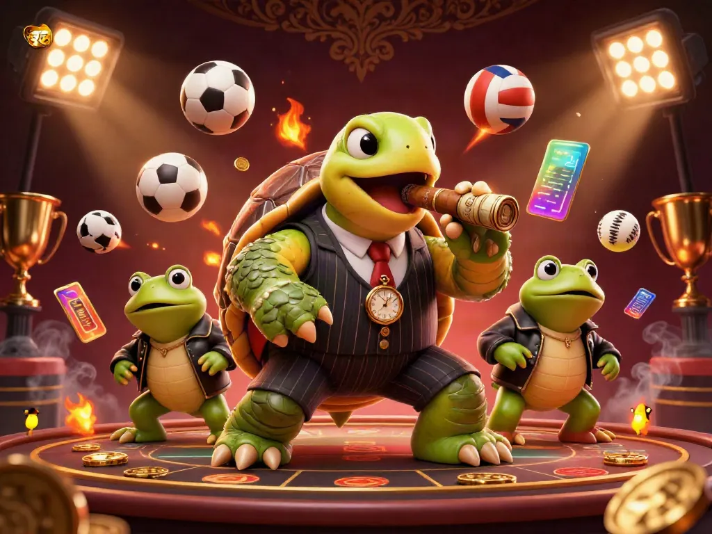 Experience the excitement of SV88 with a dynamic scene featuring a turtle mobster and bullfrog enforcers in a casino setting.