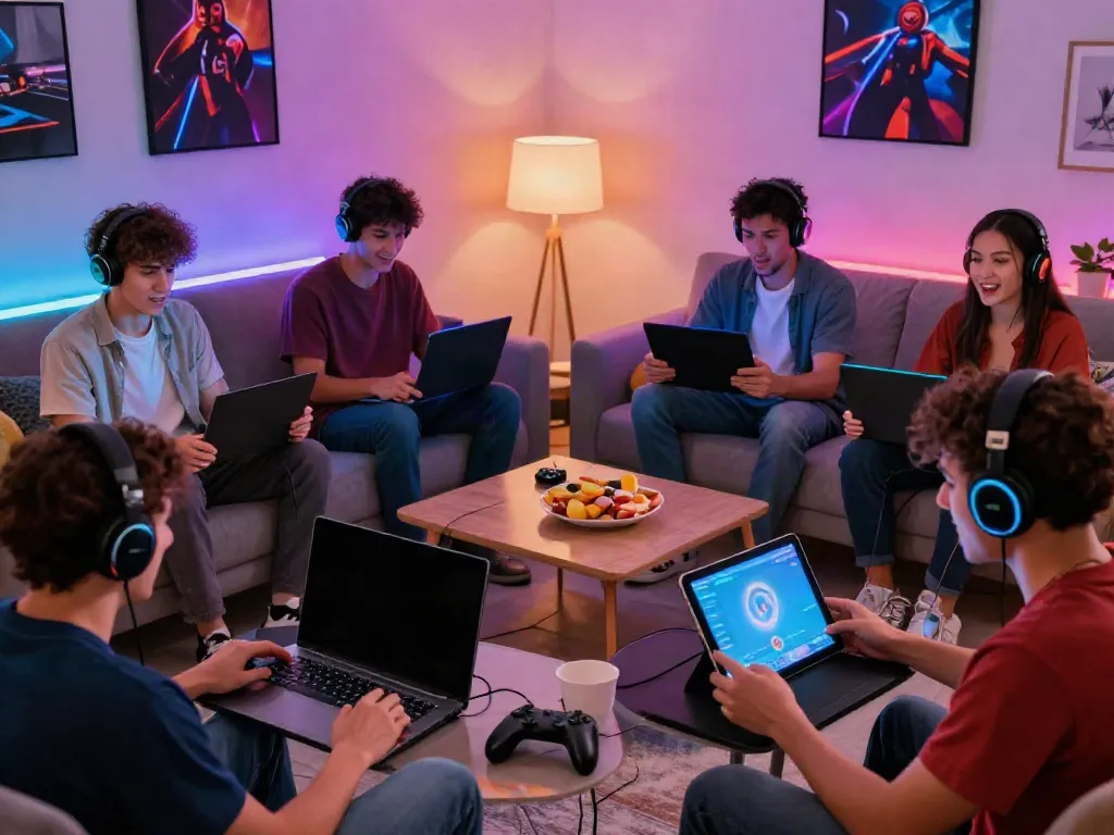 Engaged players enjoying games at nhà cái man88 in a vibrant living room setting.
