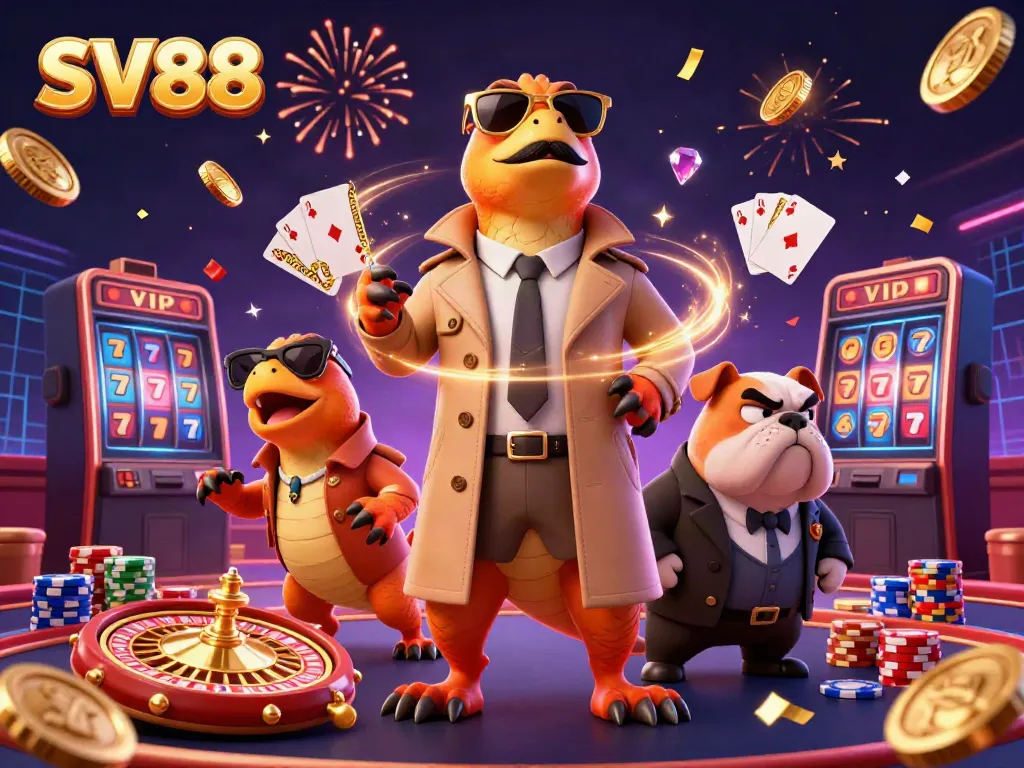 Experience thrilling casino action at SV88 with raptors in disguise and vibrant gaming elements.