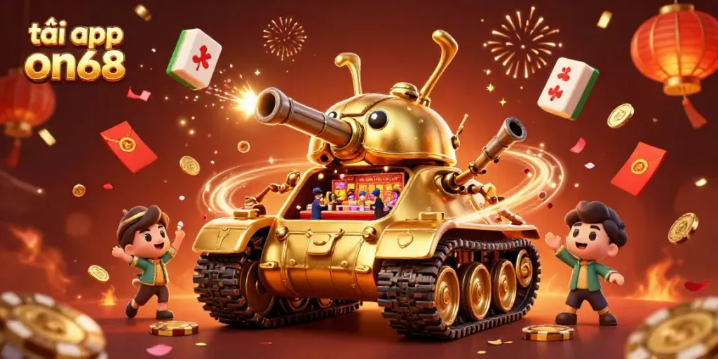 Engage in thrilling gameplay with tải app on68, showcasing a vibrant 3D casino scene filled with joy.