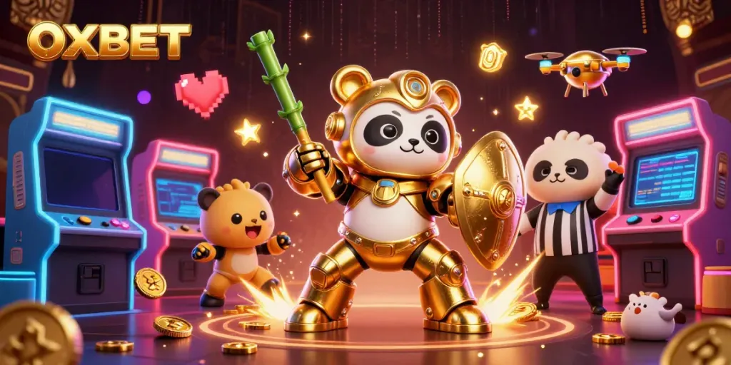 Experience the thrill of gaming with OXBET's vibrant 3D casino illustration featuring dynamic characters.