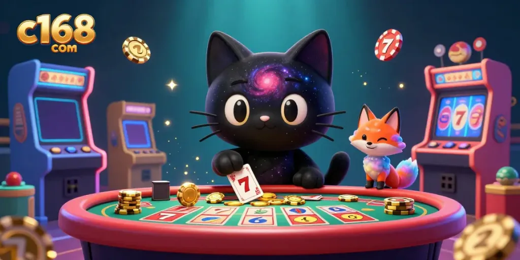 Experience thrilling gaming moments at c168 com with a cosmic casino scene featuring enchanting characters.