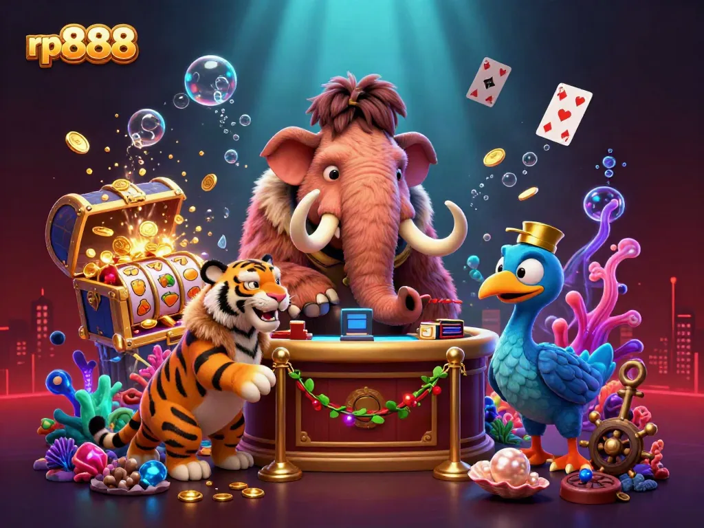 Engage with rp888's vibrant 3D casino scene featuring unique characters and dynamic game elements.