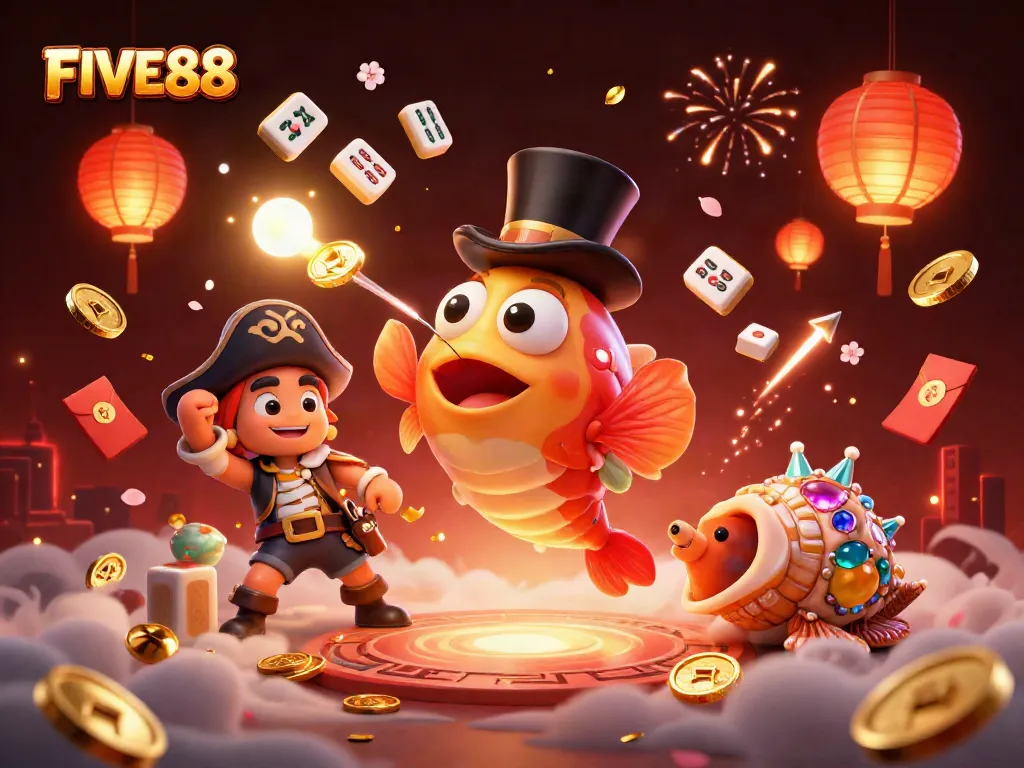 FIVE88 attracts players with exciting gaming options in a vibrant 3D casino scene