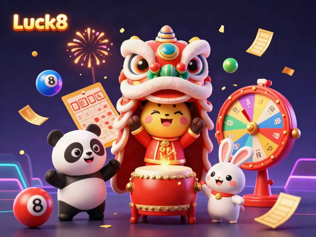 Engage with the luck-filled dance at Luck8, where fortune-themed characters celebrate in vibrant casino atmosphere.