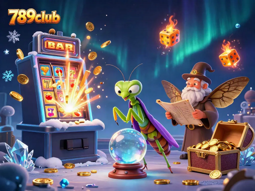 Experience thrilling wins at 789club with vibrant visuals of slot machines and whimsical characters.
