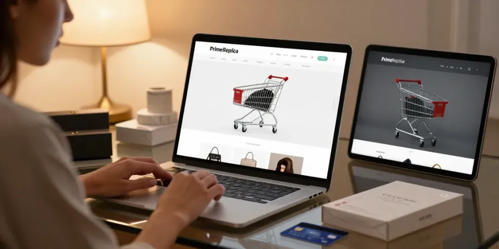 "Replica Shop online shopping with premium products, cozy atmosphere."