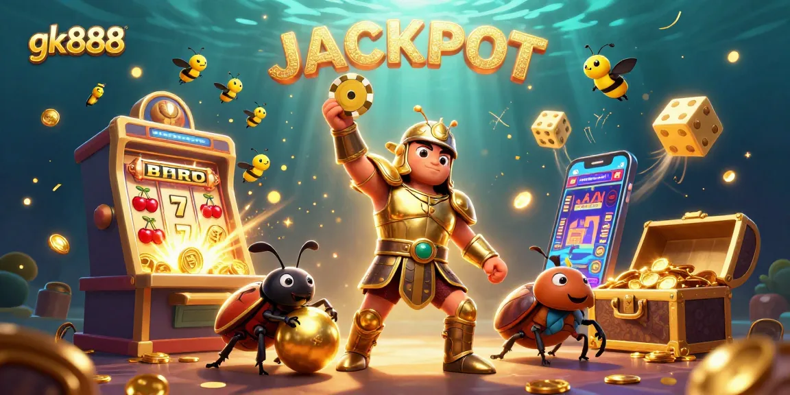 Spin the jackpot with gk888 as the heroic beetle triumphs in a colorful casino scene.
