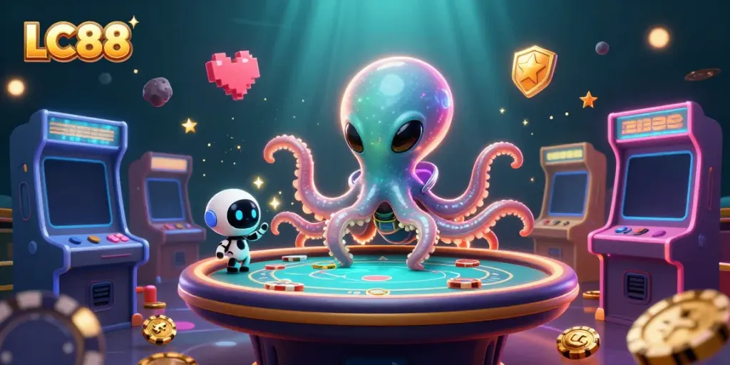 Experience exhilarating gaming at LC88 with the alien octopus and vibrant casino elements
