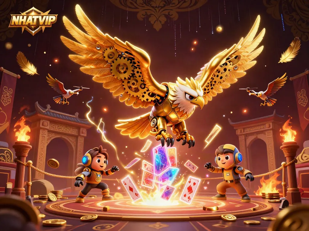 Experience thrilling gaming action with NHATVIP as a cybernetic eagle dives through cards!