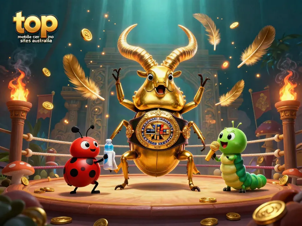 Experience thrilling games at top mobile casino sites Australia with a unique 3D boxing beetle scene.