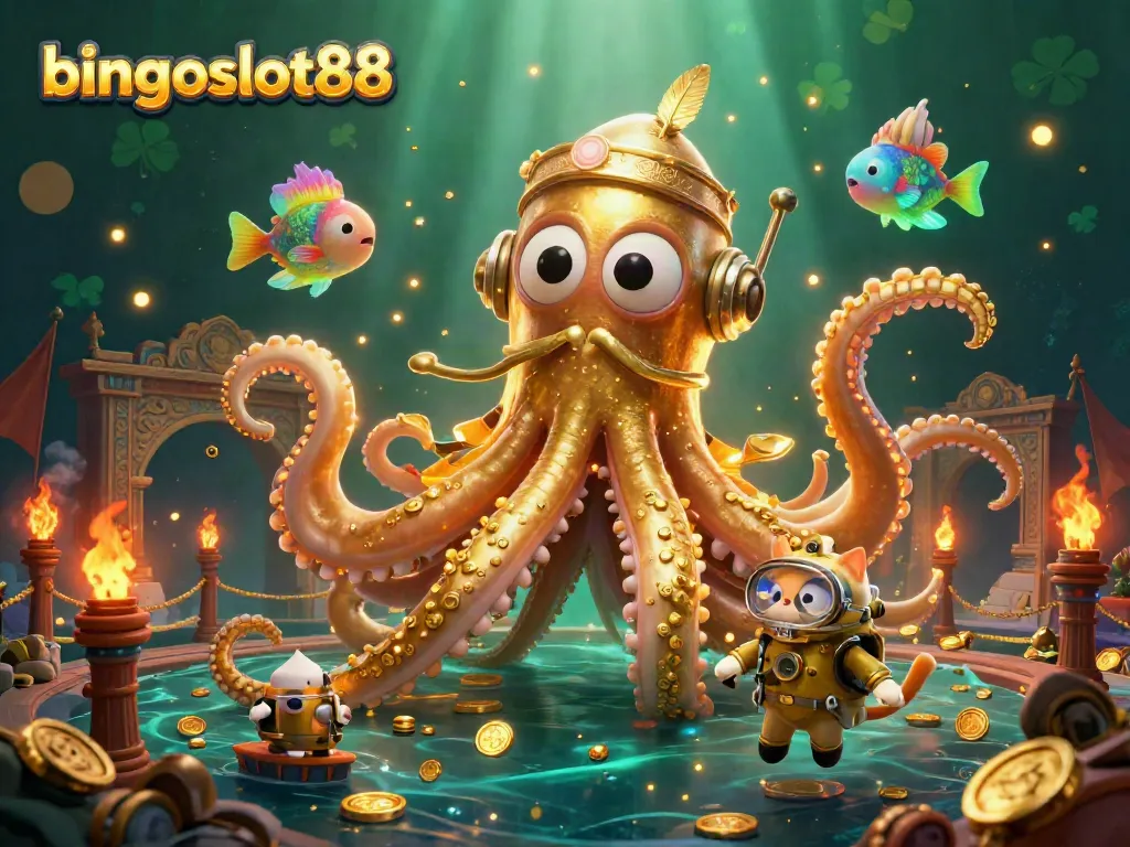 Menangkan hadiah menarik di bingoslot88 dengan ilustrasi kraken dan karakter judi menarik.
