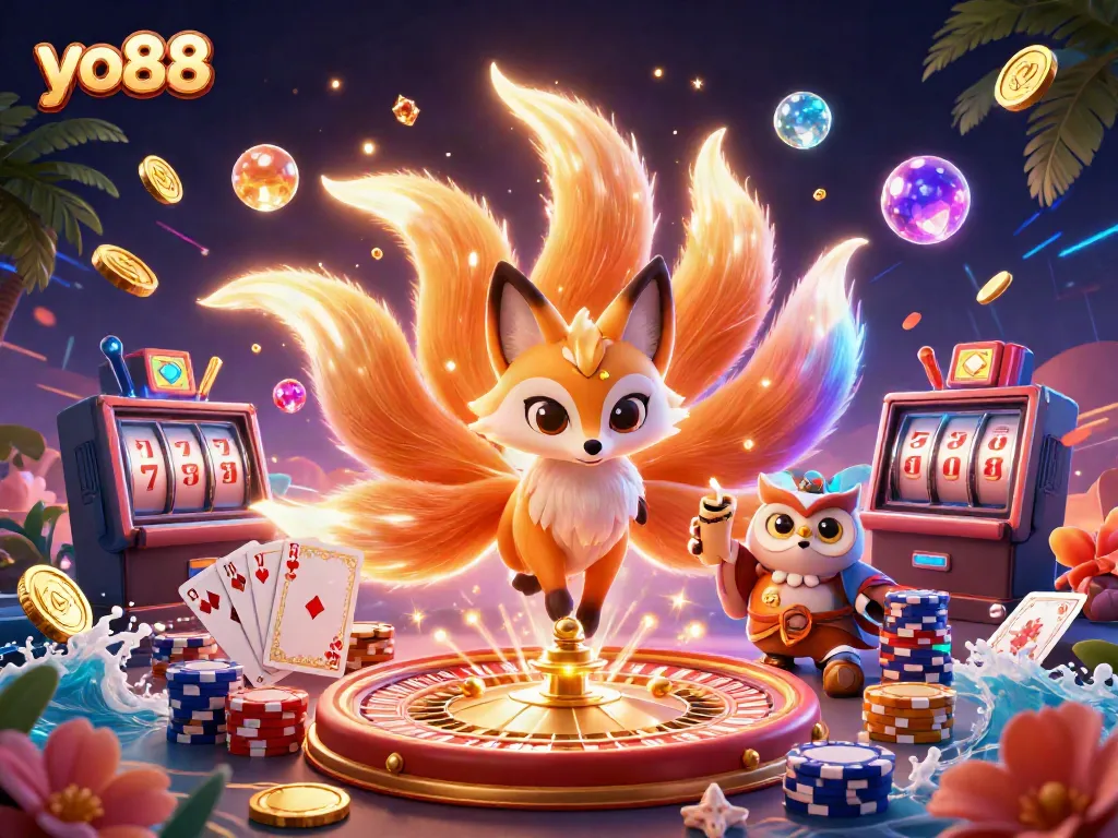 Experience the thrill of gaming at yo88 with a vibrant display of fantasy characters and casino elements.