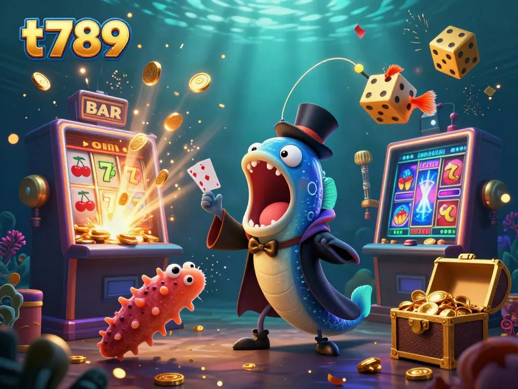 Experience the magic of t789 with vibrant underwater characters in an exciting casino illustration.